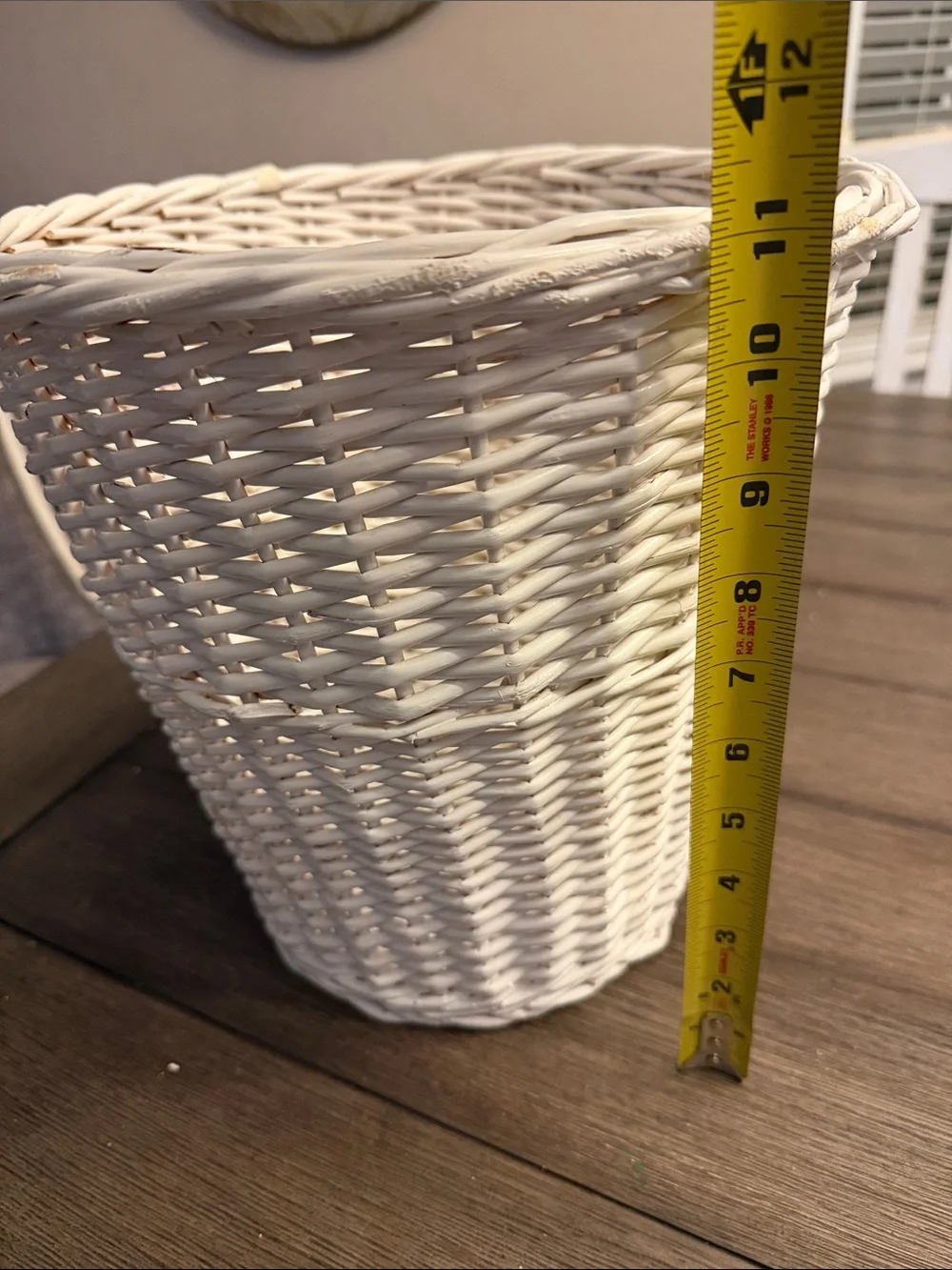 Vintage BOHO Cottage White Wicker Woven Beach Trash Basket / Wastebasket